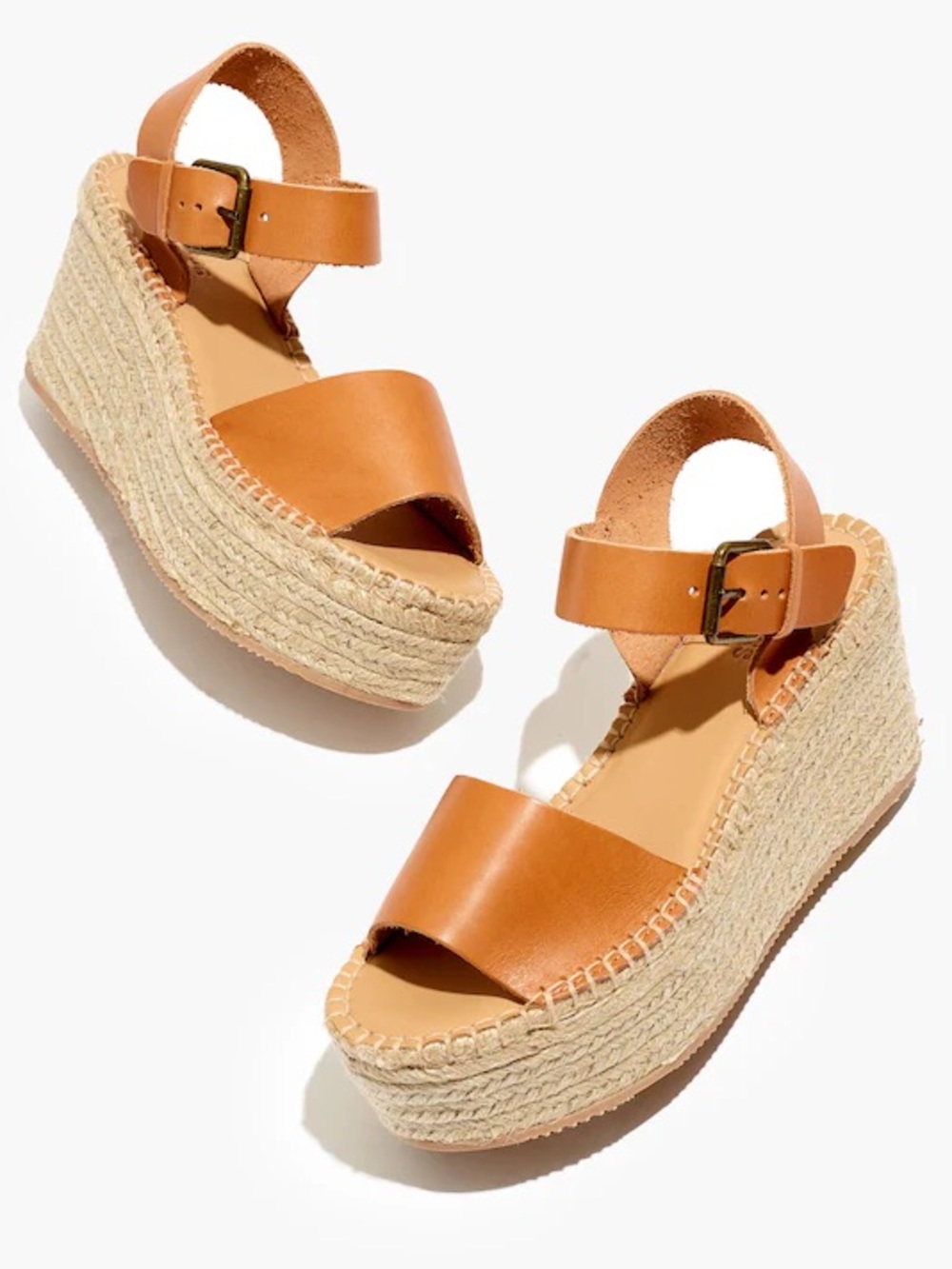 Soludos Minorca Platform Espadrille Sandals 7.5 Tan Leather Wedge
